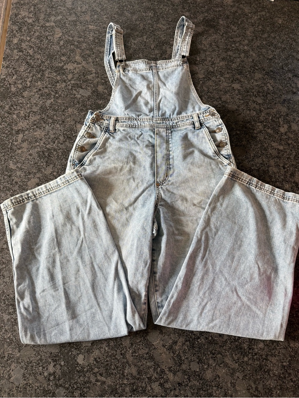 aerie Light Blue Wide-Leg Denim Overalls